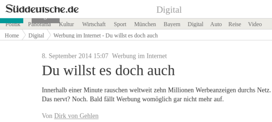 Screenshot einer Schlagzeile von süddeutsche.de -- Werbung im Internet: Du willst es doch auch