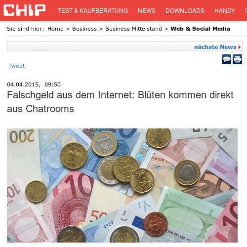 Schlagzeile 'Chip': Falschgeld aus dem Internet: Blüten kommen direkt aus Chatrooms
